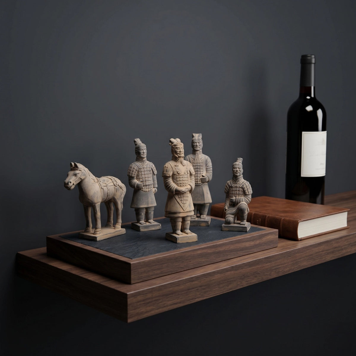 Artistic portrayal of the 15CM Terracotta Warriors and Horse Ensemble, capturing the essence of Qin Dynasty's imperial grandeur.