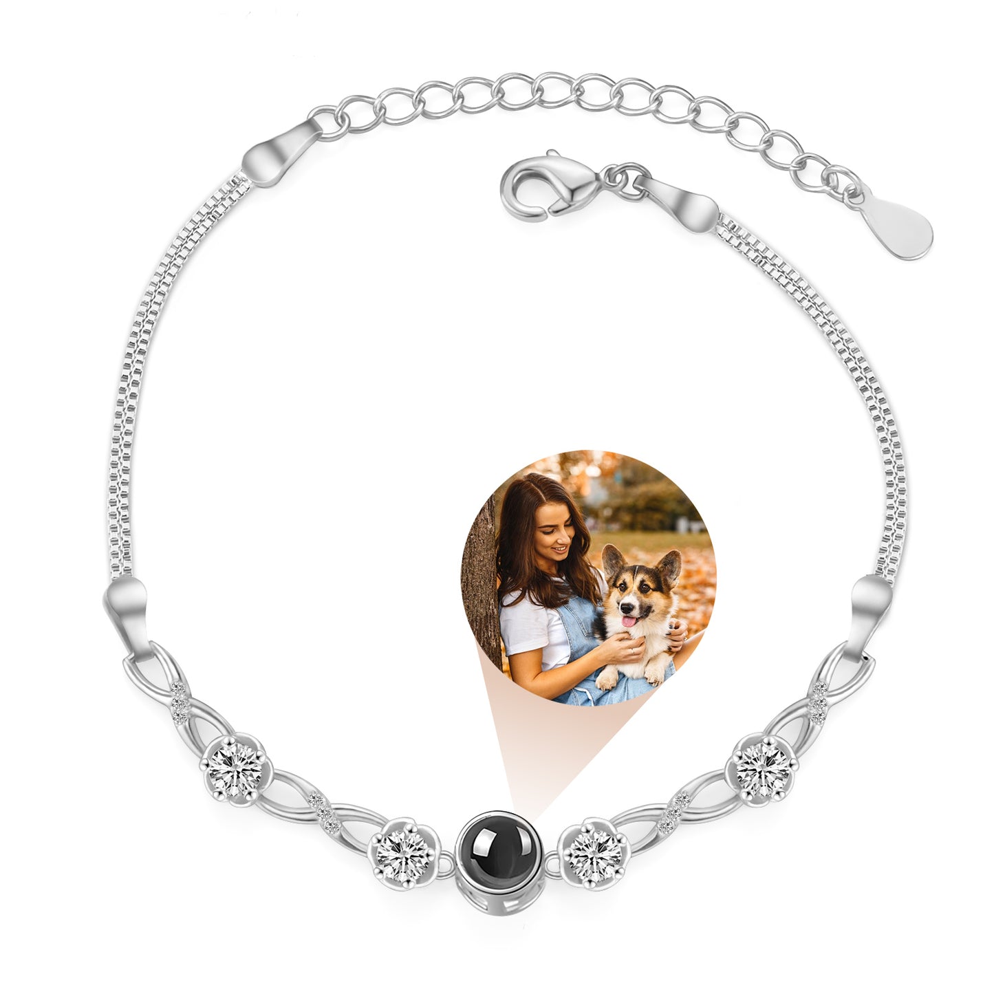 Adjustable Chain Photo Projection Bracelet with Crystal Accents