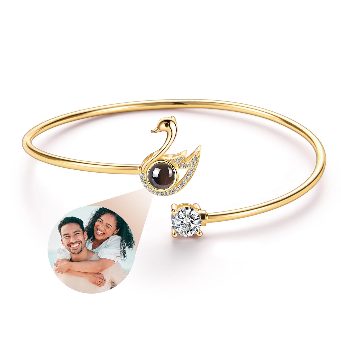 Armband mit Schwanenfotoprojektion – Verstellbarer Schwanenanhänger mit Kristallflügeln