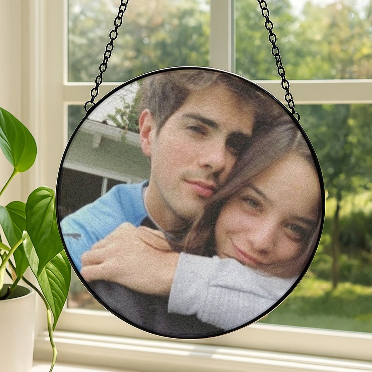 Glass Sun Catcher with Custom Photo - Personalized Window Ornament Gift