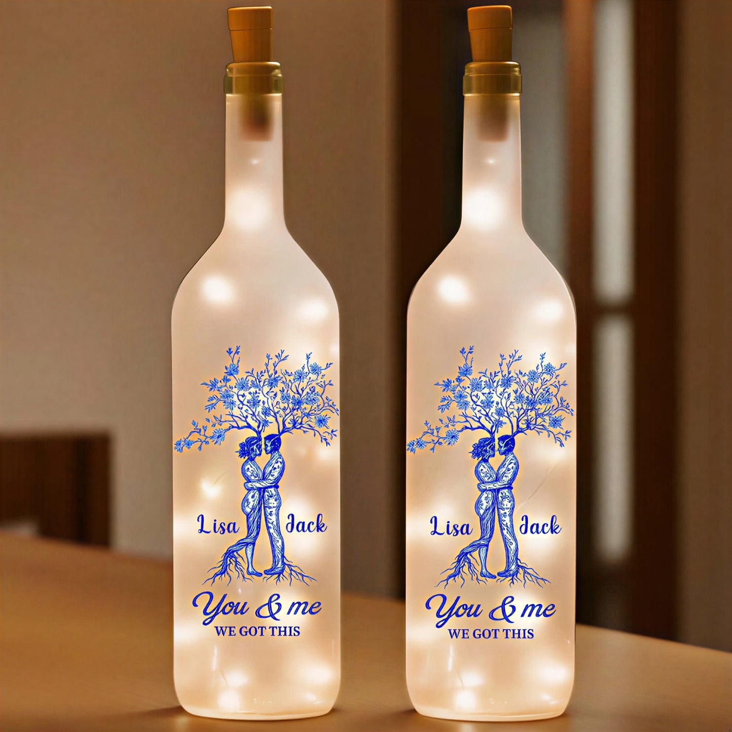 Couple's Custom Bottle Lamp - Personalized Photo & Name Design | Romantic Gift