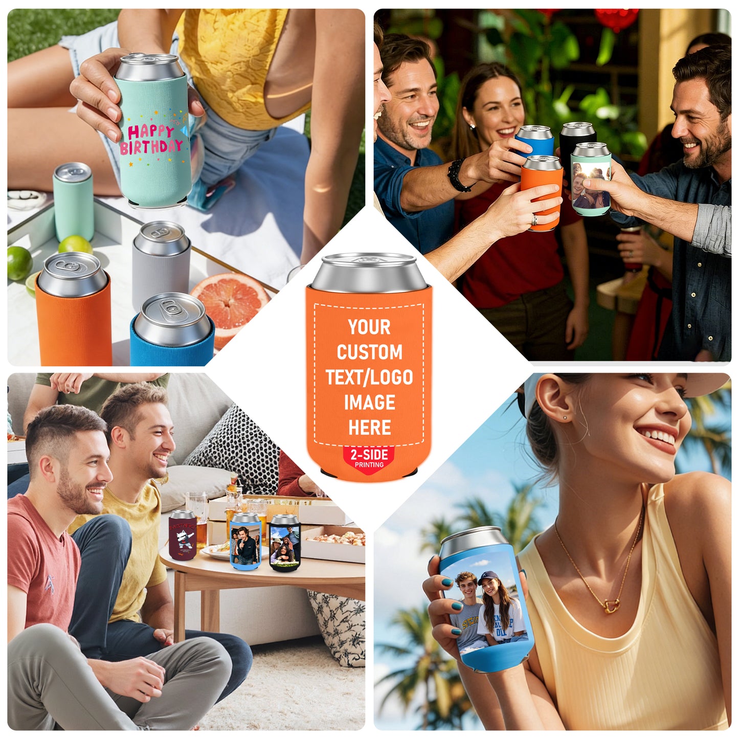 Personalized 2-Sided Can Cooler - Custom Insulated Koozie with Photo/Logo Printing