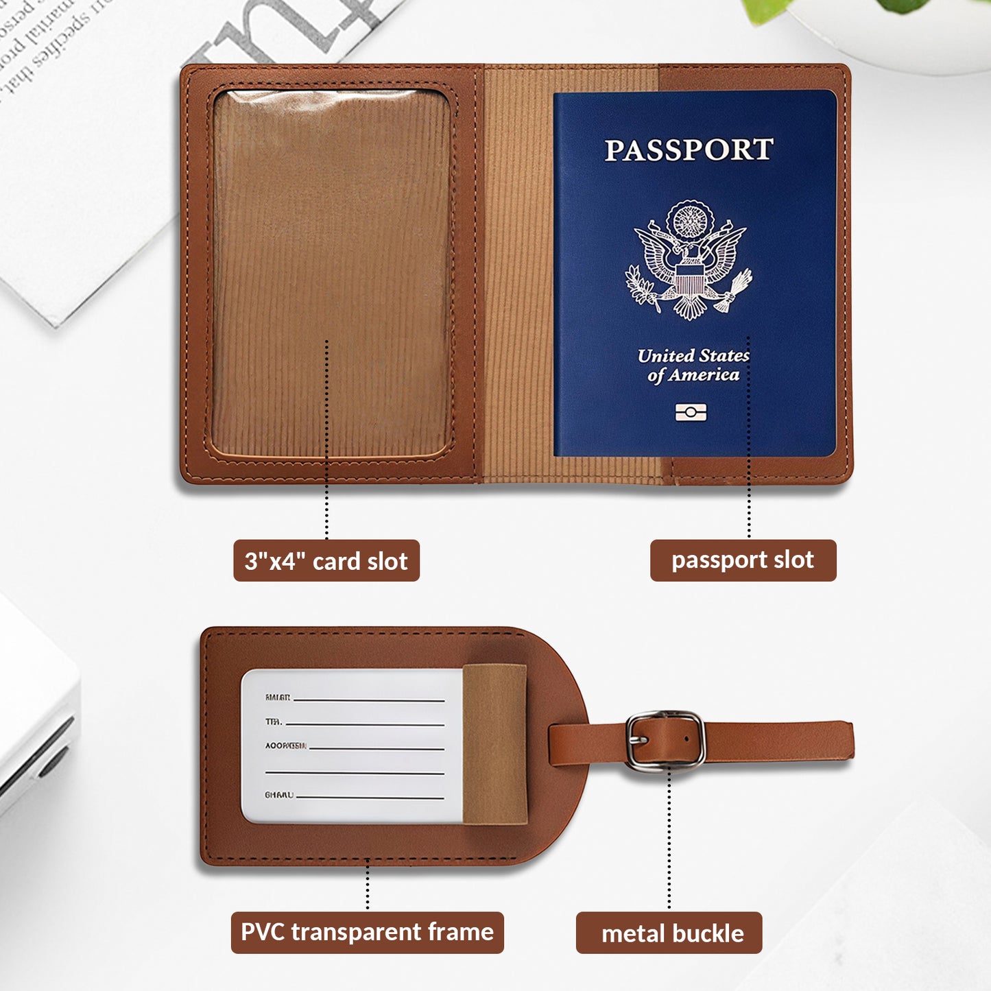 Passport Holder & Luggage Tag Set - Personalized Floral Pattern Matching Gift