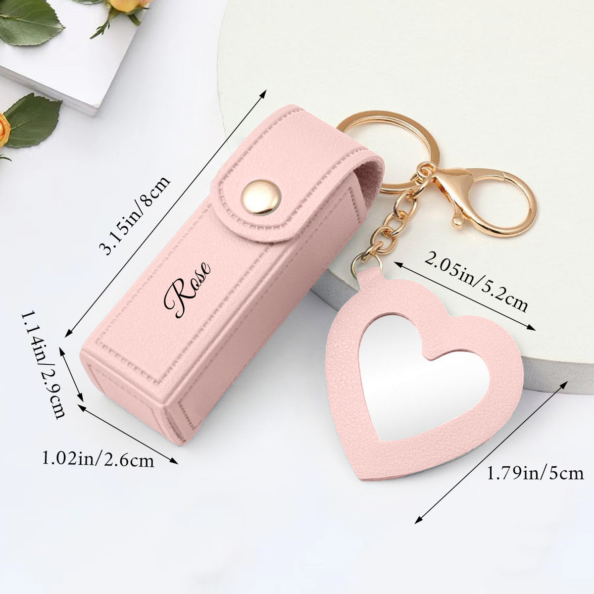 Personalized Lipstick Case with Floral Mirror & Chain