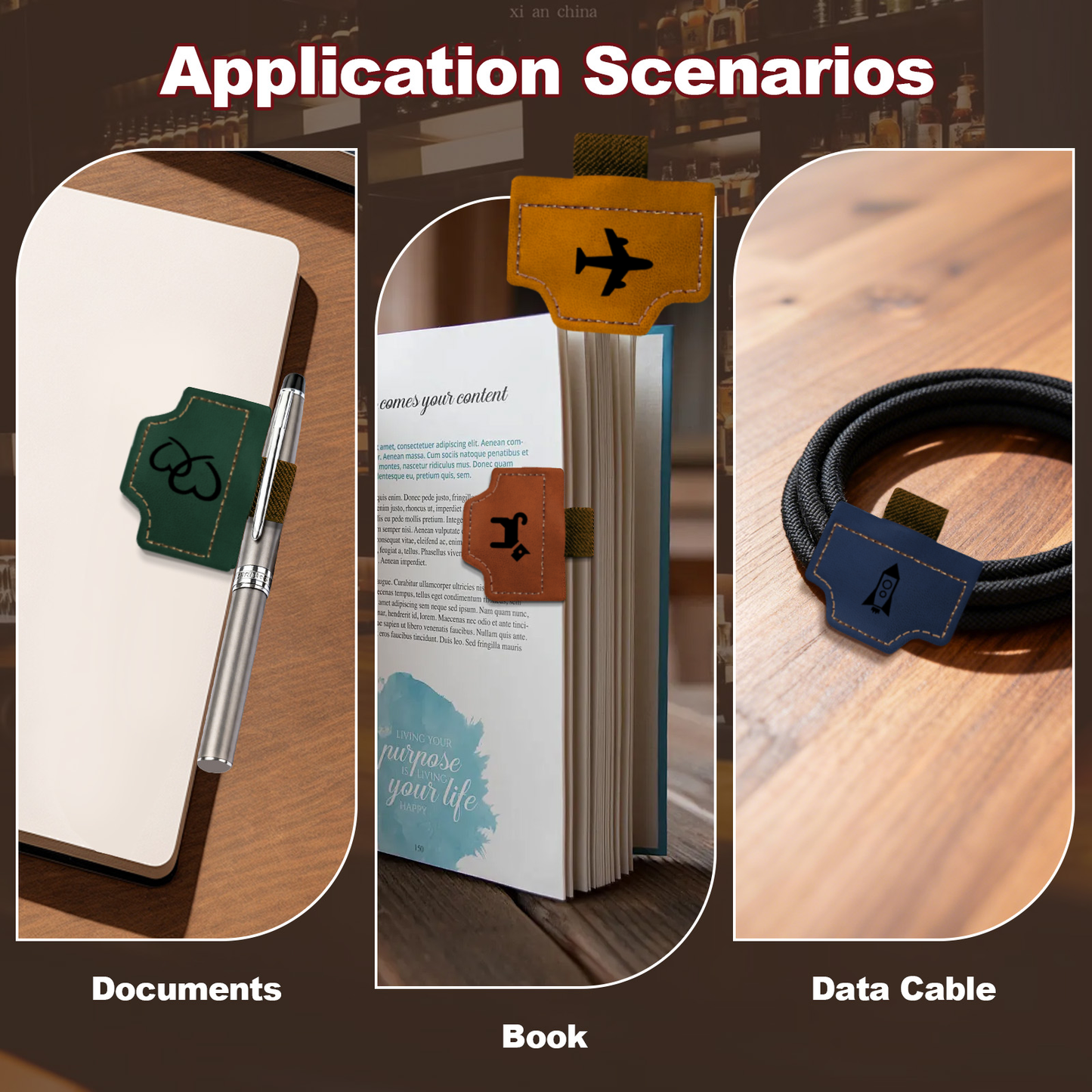 Marque-page magnétique personnalisé en cuir avec porte-stylo - Cadeau personnalisé avec nom