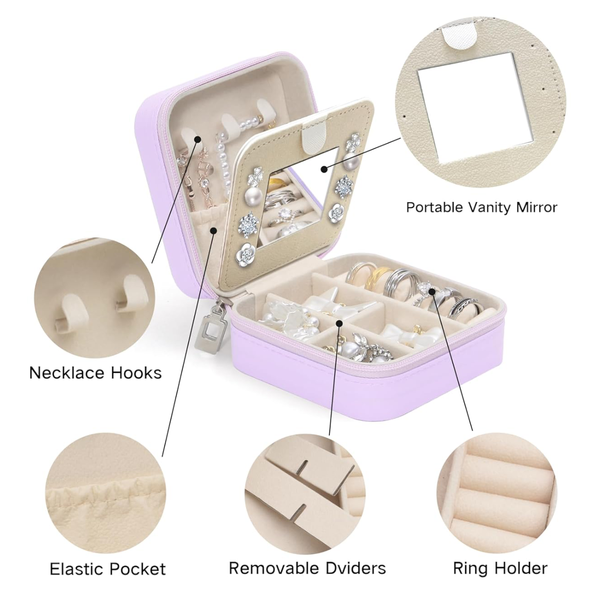 Personalized Jewelry Box - Custom Name & Delicate Line-drawn Bouquet Keepsake with Mirror