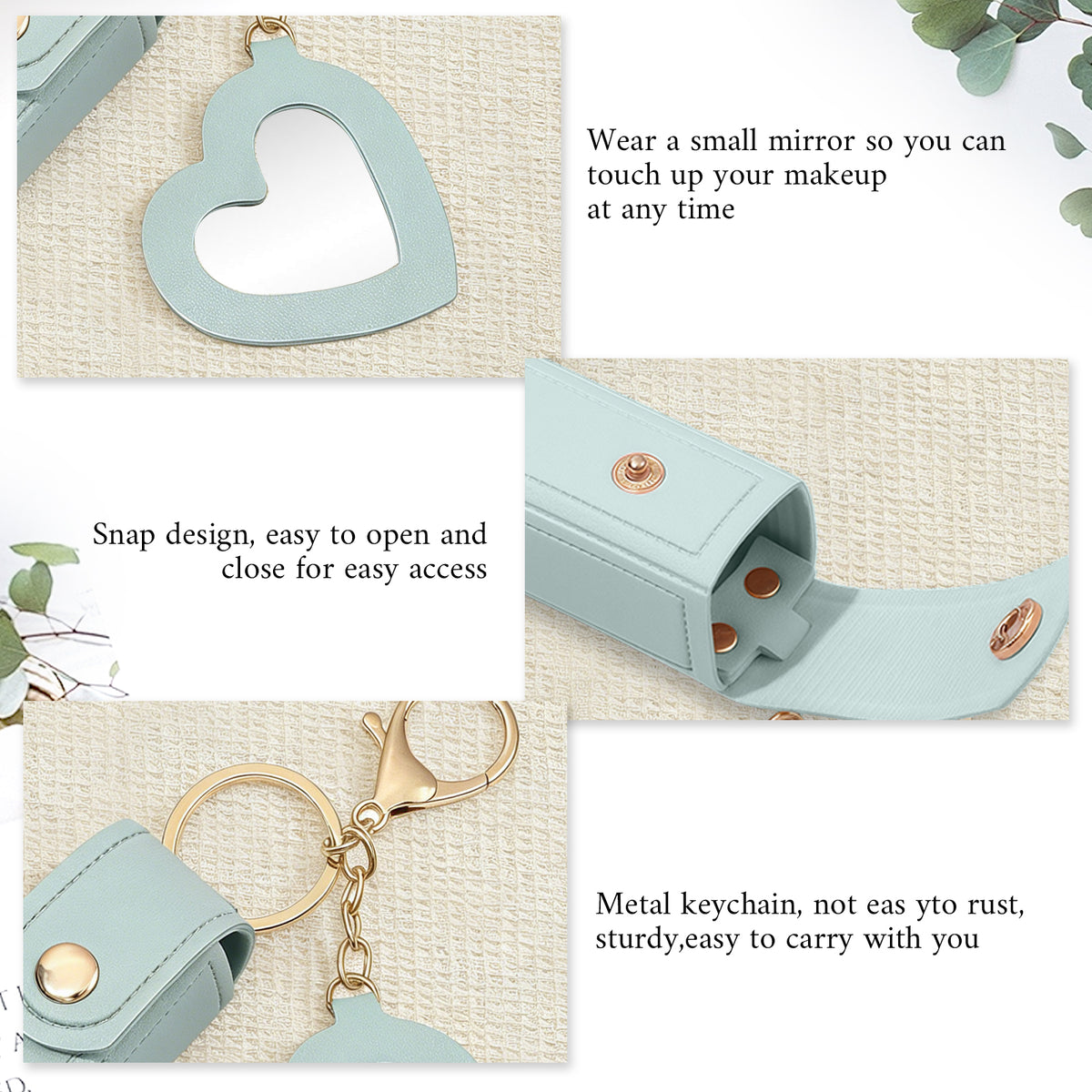 Personalized Lipstick Case with Floral Mirror & Chain