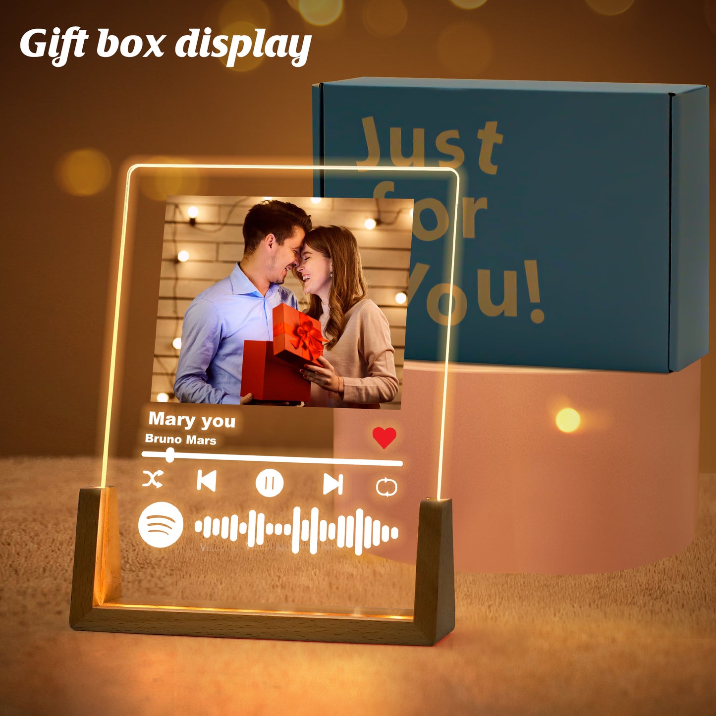 Veilleuse photo musicale personnalisée - Lampe LED style Spotify pour tous vos souvenirs