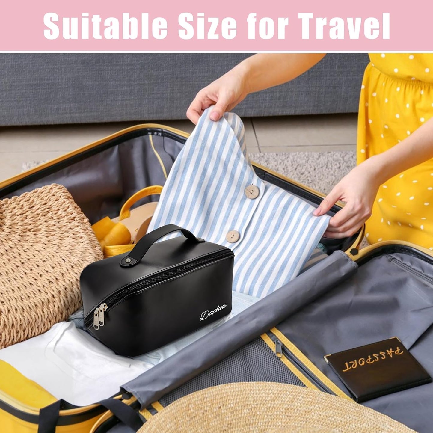 Personalisierte Reise-Kosmetiktasche – Kosmetiktasche aus PU-Leder mit großem Fassungsvermögen und Fächern, individuell gestaltbar