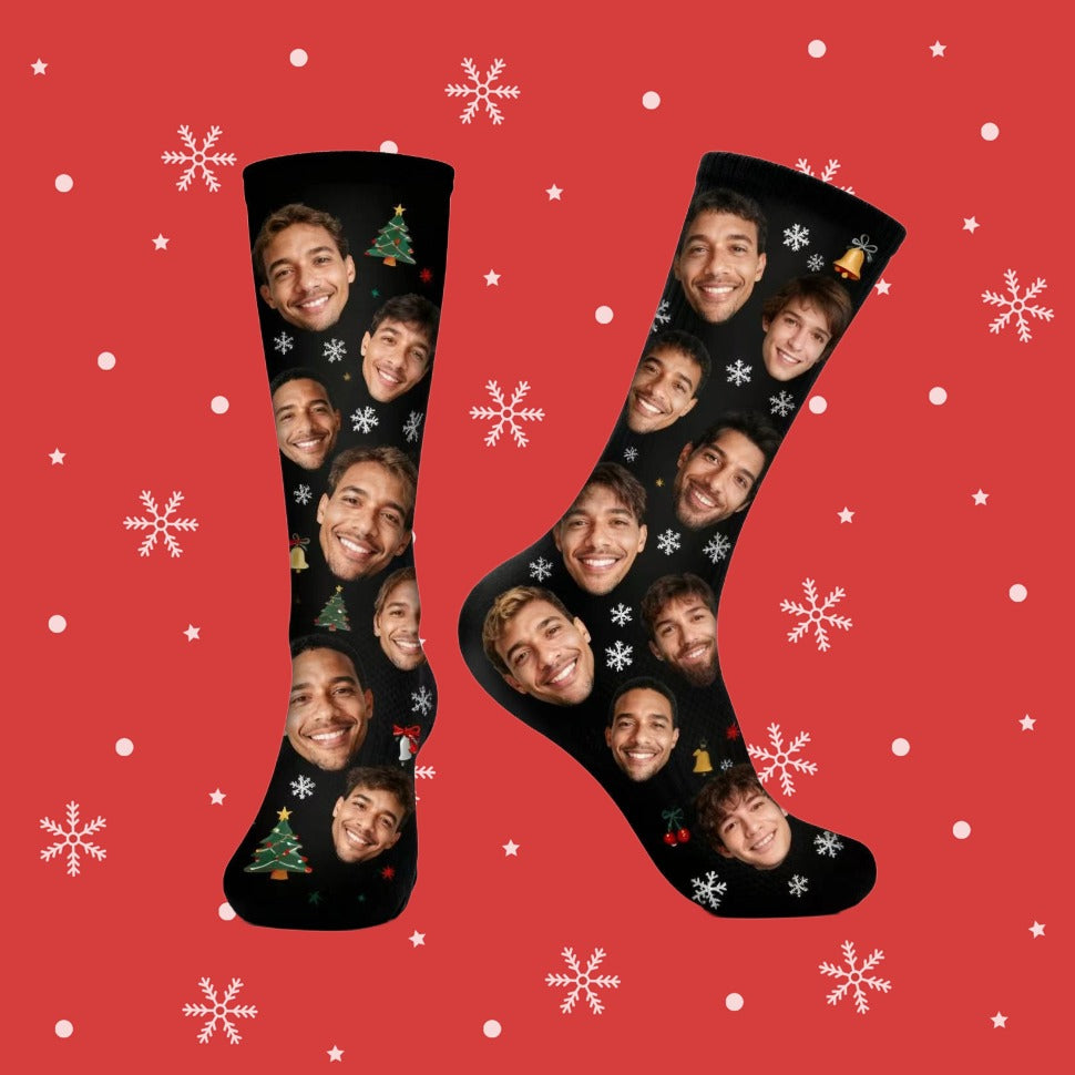 Chaussette de Noël personnalisée avec photo - Chaussettes festives avec photos de famille - Décoration de Noël