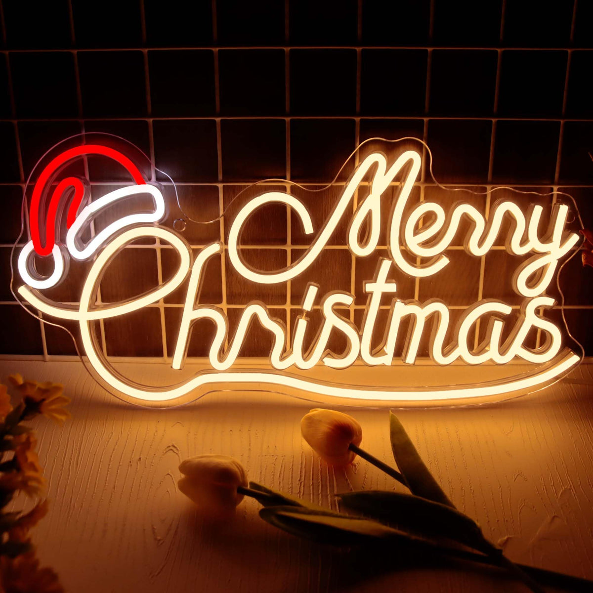Insegna al Neon Cappello di Natale - Decorazioni Festive per Feste di Natale