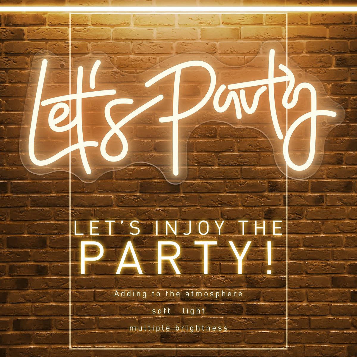 Letrero de neón Let‘s Party blanco cálido