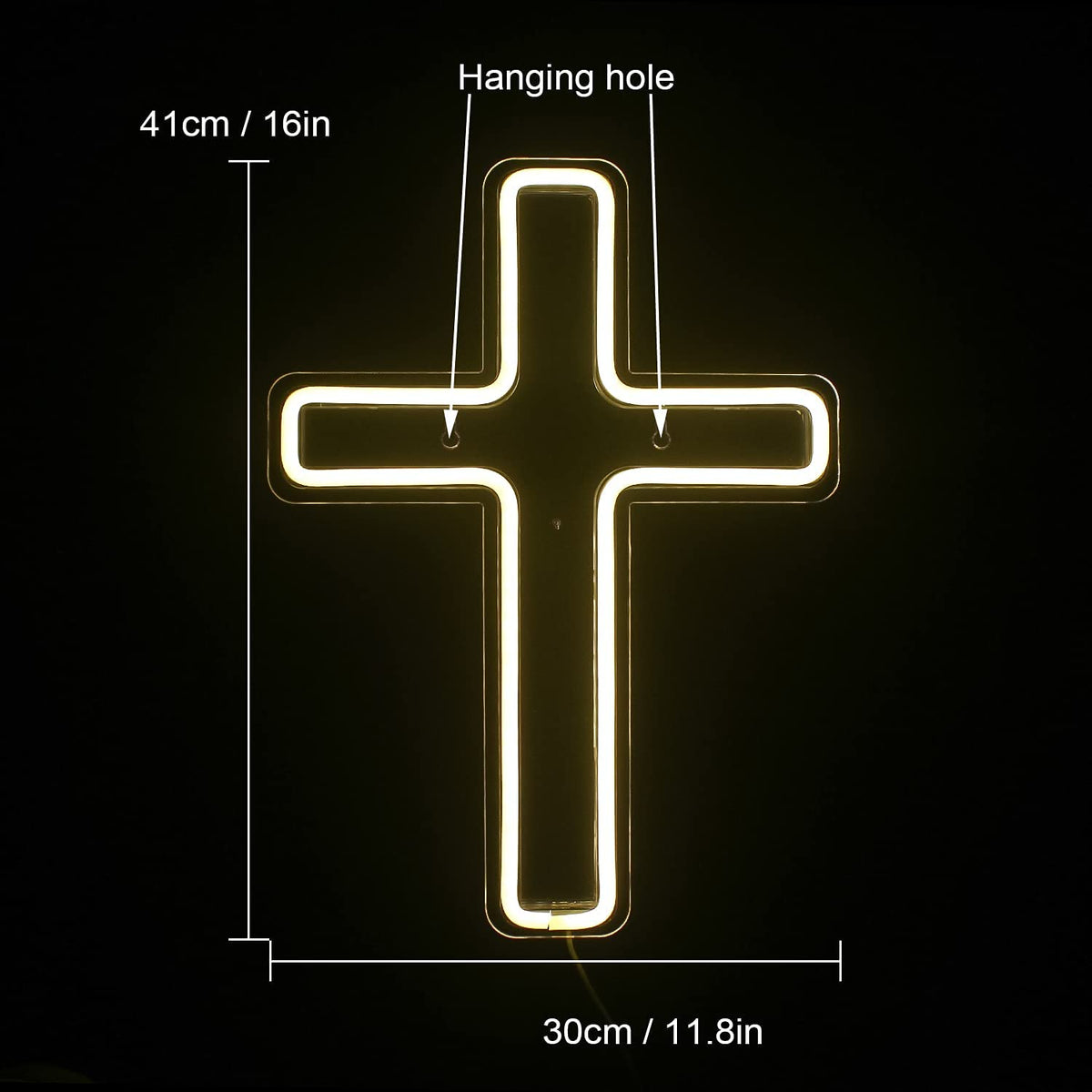 Luz Neon LED Cruz - Sinal Noturno Decorativo Branco Quente