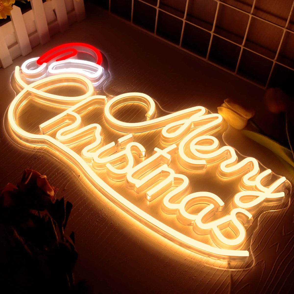 Insegna al Neon Cappello di Natale - Decorazioni Festive per Feste di Natale