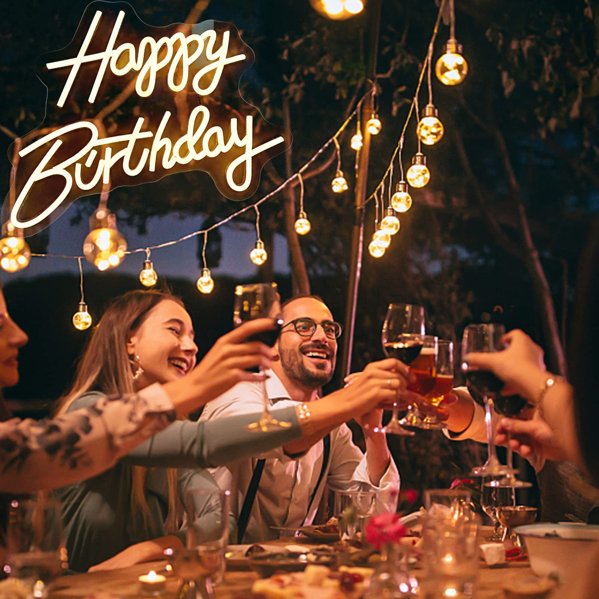 Letrero de neón LED de feliz cumpleaños - Luz de fiesta más brillante y brillo de recuerdos