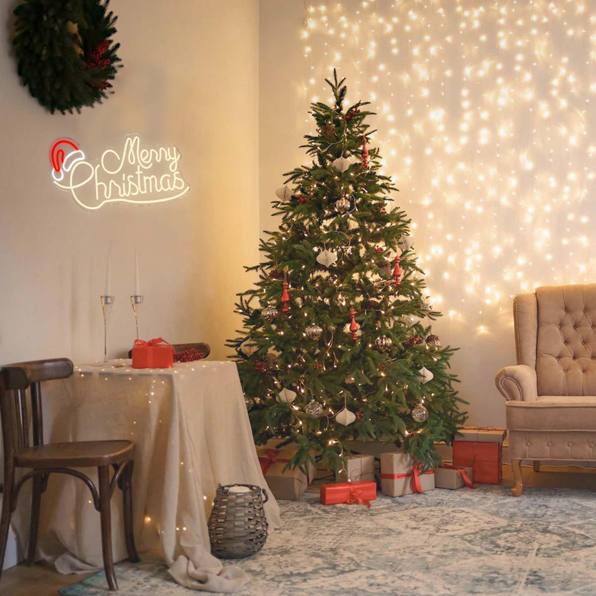 Insegna al Neon Cappello di Natale - Decorazioni Festive per Feste di Natale