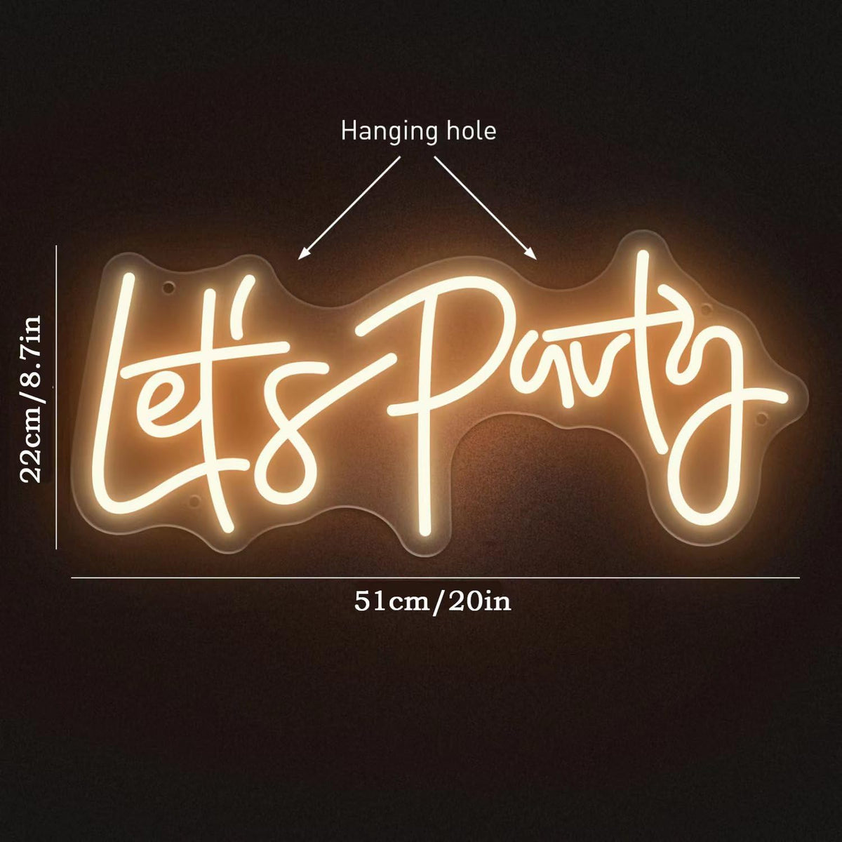 Letrero de neón Let‘s Party blanco cálido