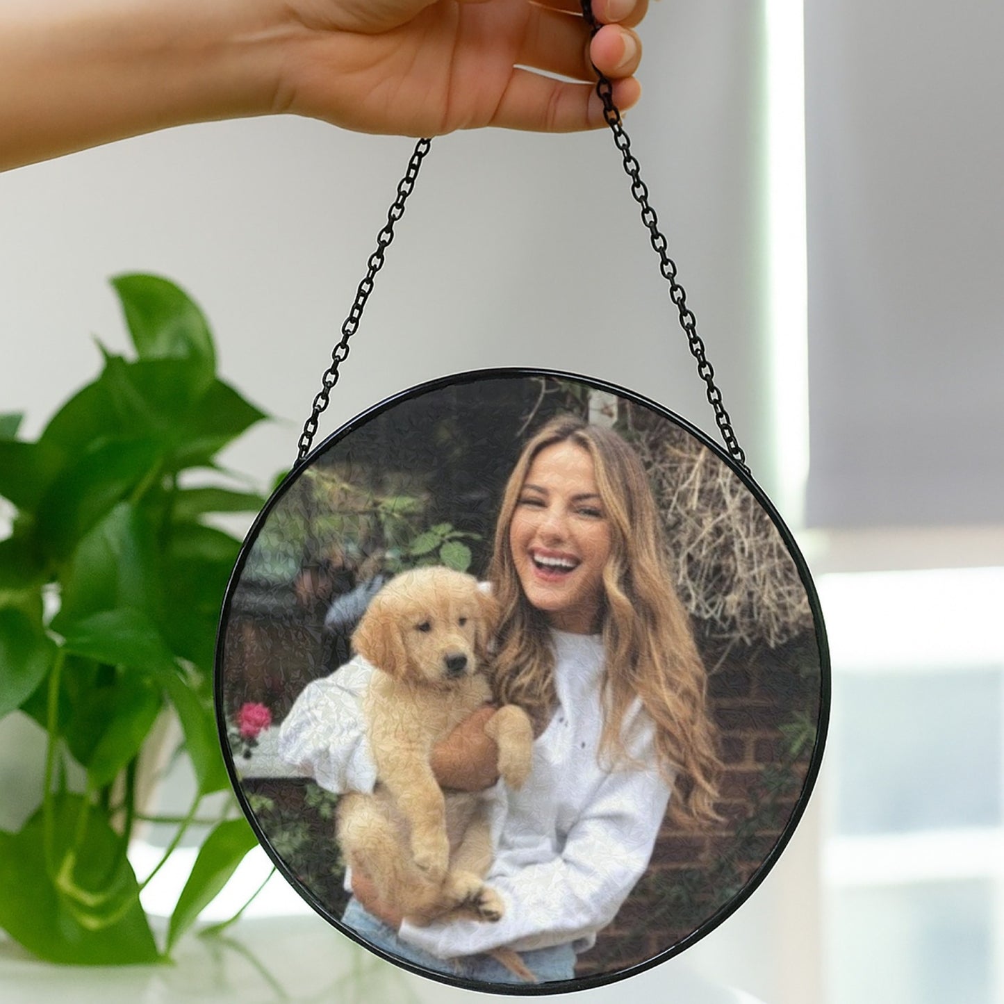 Glass Sun Catcher with Custom Photo - Personalized Window Ornament Gift