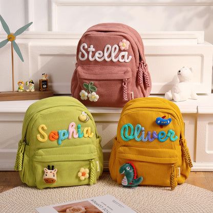Custom Corduroy Backpack: 3D Rainbow Name Bag for Adults & Kids