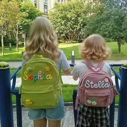Custom Corduroy Backpack: 3D Rainbow Name Bag for Adults & Kids