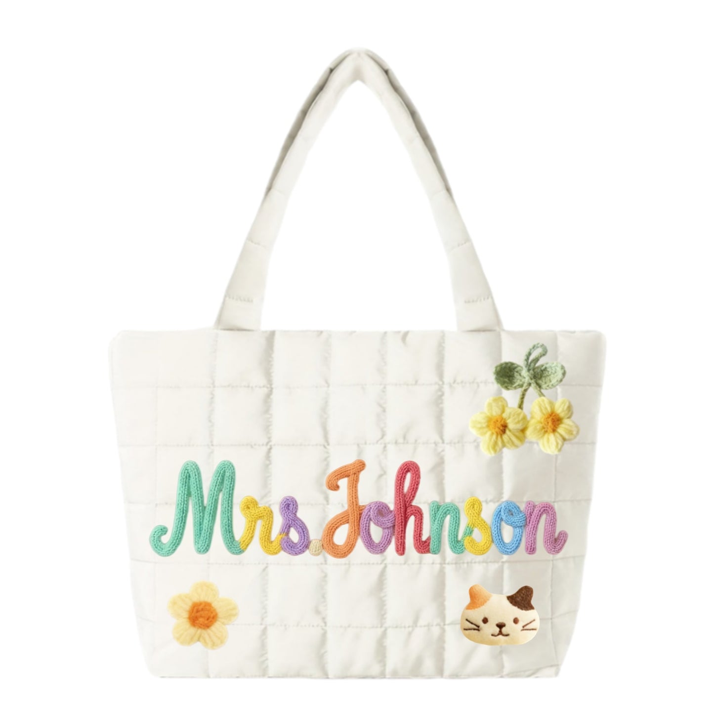 Personalized 3D Yarn Embroidery Puffer Tote - Custom Name Bag