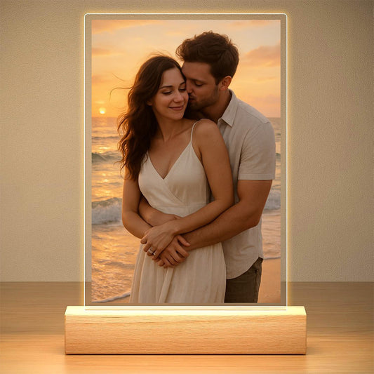 Custom Photo Night Light - Personalized LED Lamp with Wood Stand