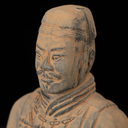 15CM Cavalryman - CLAYARMY-Unique top-down perspective of the 15CM Terracotta Army Cavalryman, emphasizing the intricate details of the flat bun and facial features.