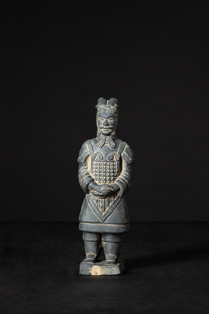 Commanding Presence: Frontal view of the 15CM Terracotta Army General, exuding a commanding presence with a majestic double-tailed crossbill crown.