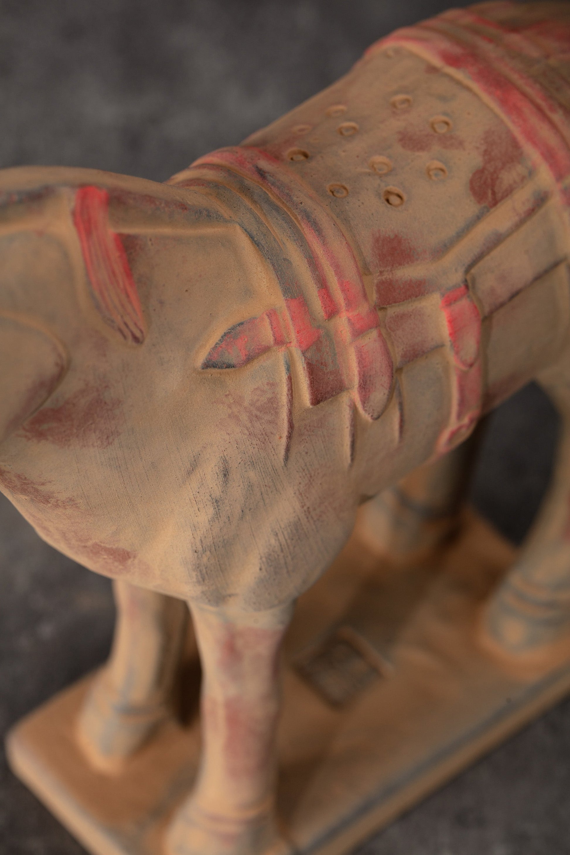 20CM Painted Horse - CLAYARMY -Side profile showcasing the intricate details on the saddle of our 20CM Painted Terracotta Horse replica.