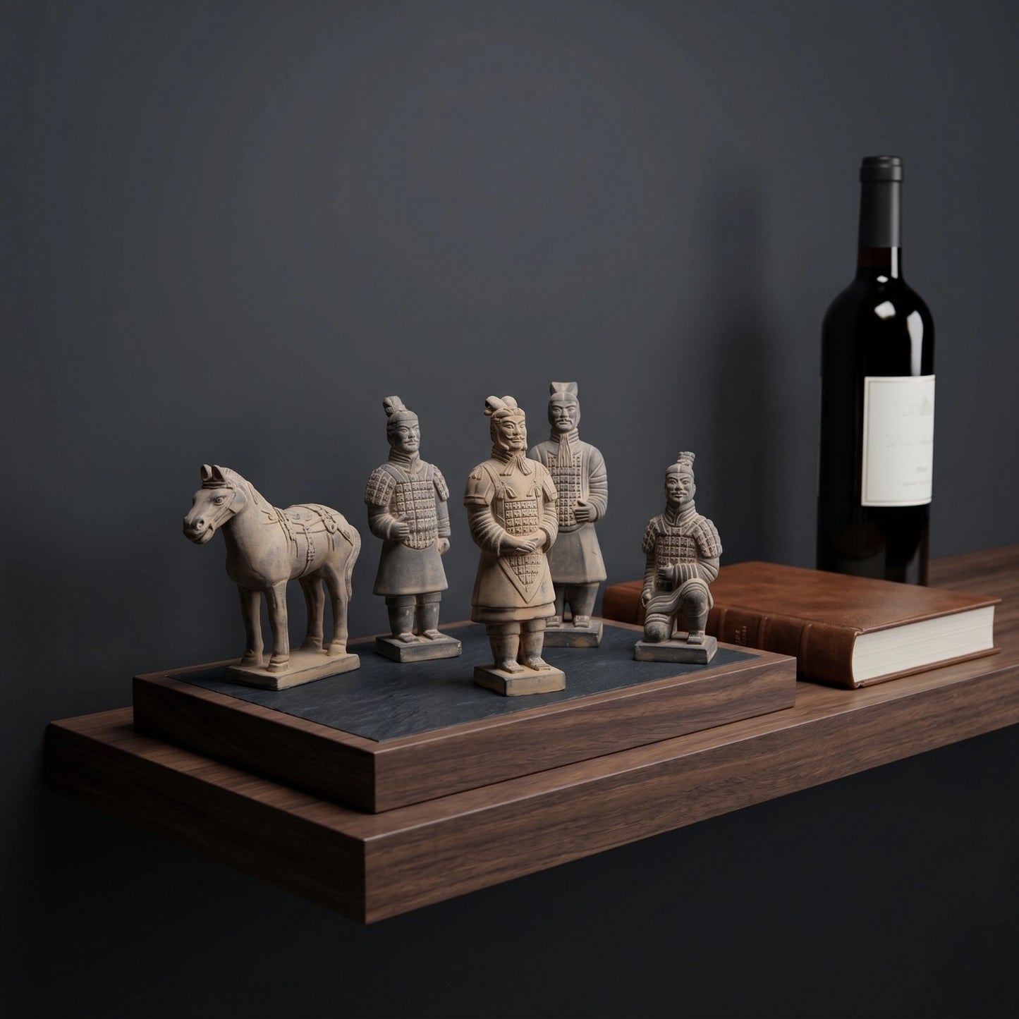 Artistic portrayal of the 15CM Terracotta Warriors and Horse Ensemble, capturing the essence of Qin Dynasty's imperial grandeur.