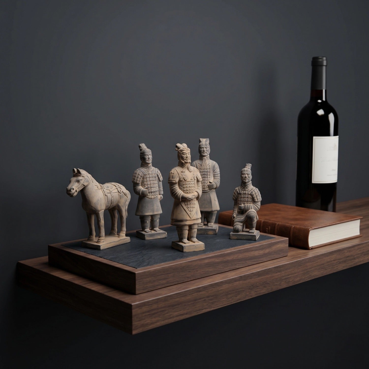 Artistic portrayal of the 15CM Terracotta Warriors and Horse Ensemble, capturing the essence of Qin Dynasty's imperial grandeur.