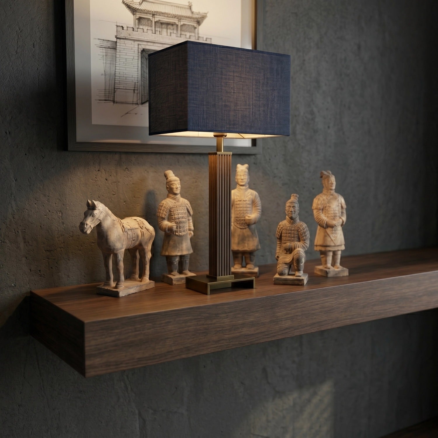 Artistic portrayal of the 15CM Terracotta Warriors and Horse Ensemble, capturing the essence of Qin Dynasty's imperial grandeur.