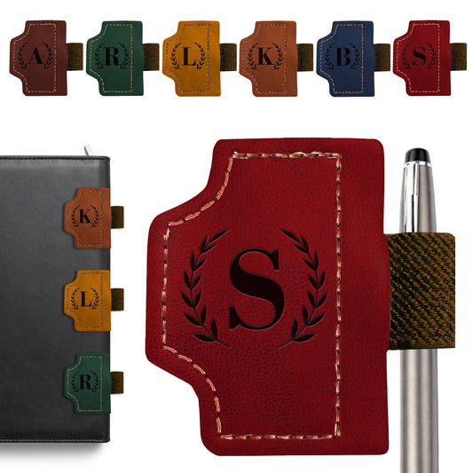 Personalized Magnetic Leather Bookmark with Pen Holder - Custom Name Gift