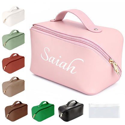 Personalisierte Reise-Kosmetiktasche – Kosmetiktasche aus PU-Leder mit großem Fassungsvermögen und Fächern, individuell gestaltbar