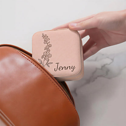 Personalisierte Schmuckschatulle – Individueller Name &amp; zarte, liniengezeichnete Blumenstrauß-Erinnerung mit Spiegel