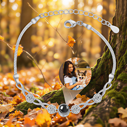 Adjustable Chain Photo Projection Bracelet with Crystal Accents