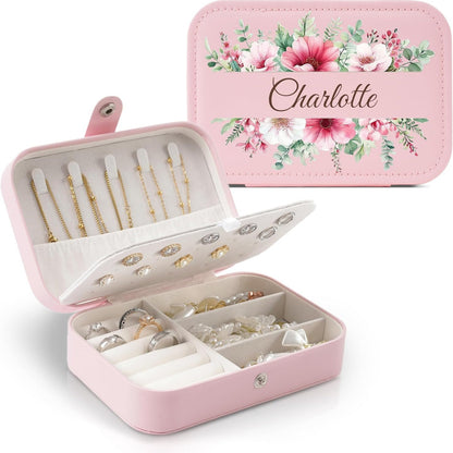 Individuell gestaltbare Harper Schmuckschatulle – Deckel mit Namen und Blumenmuster personalisieren