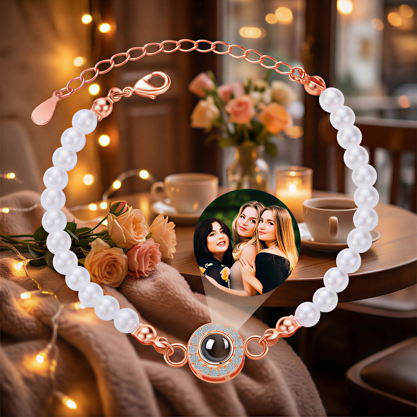 Perlenarmband mit Fotoprojektion – Personalisierbarer Fotoanhänger