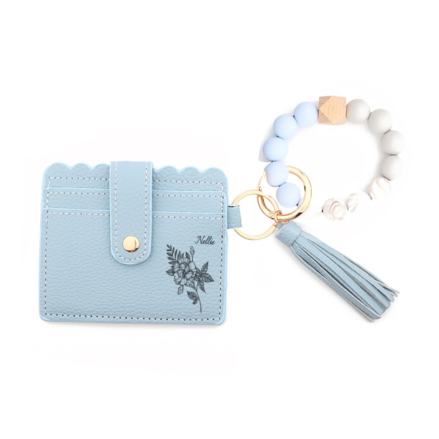 Personalisierter Namenskartenhalter aus Leder mit abnehmbarem Perlenarmband