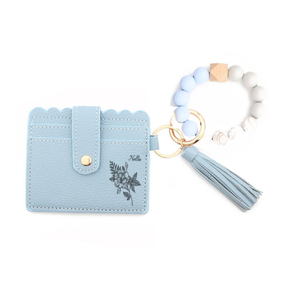 Personalisierter Namenskartenhalter aus Leder mit abnehmbarem Perlenarmband