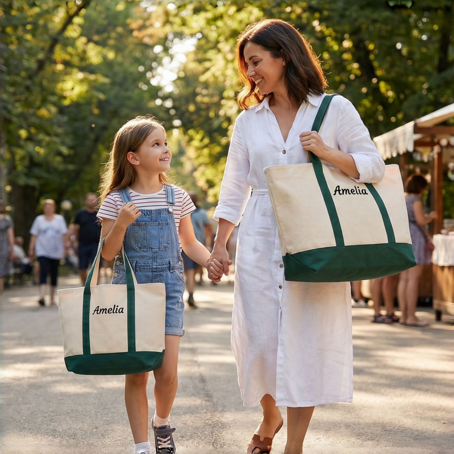 Personalisierte Canvas-Tasche Set – Individuell Bestickte "Mama & Ich" Taschen