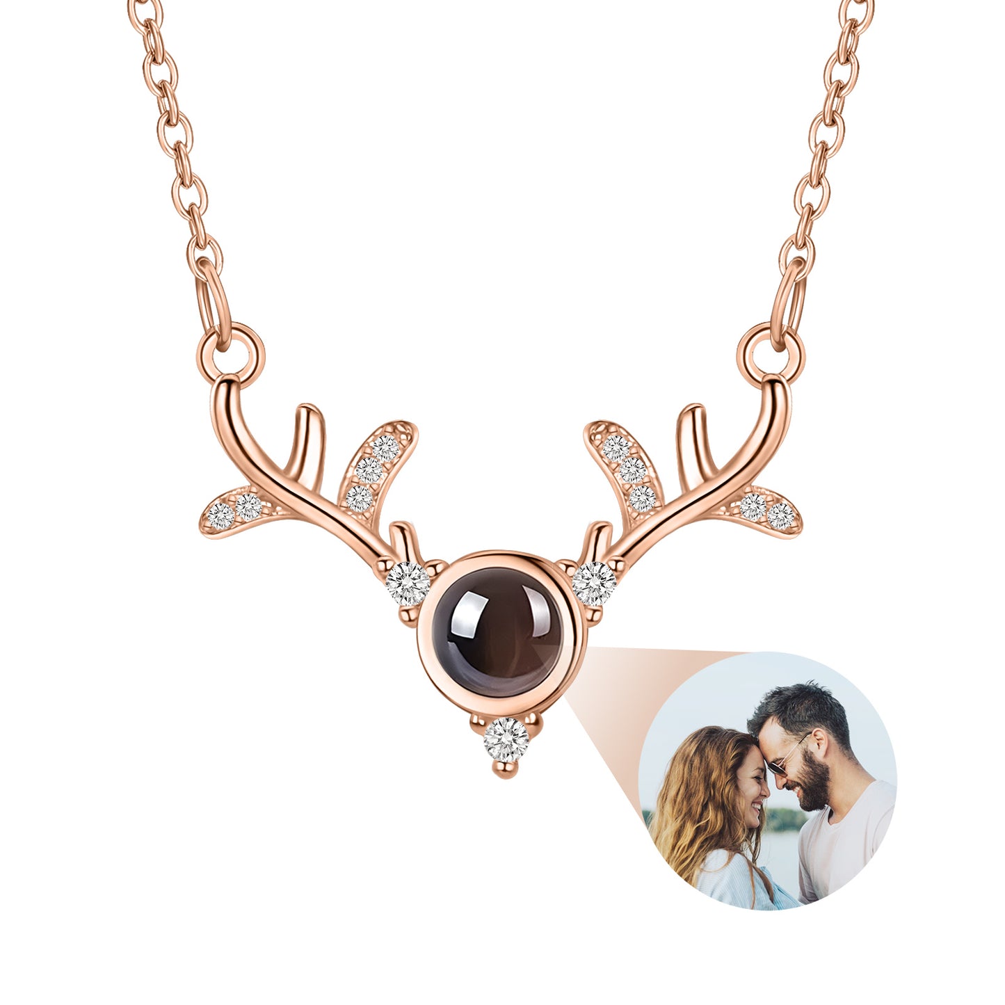 X'mas Deer Antler Photo Locket Necklace - Personalized Keepsake Jewelry with Picture Inside