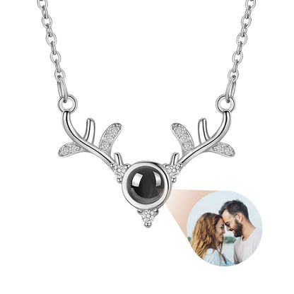 X'mas Deer Antler Photo Locket Necklace - Personalized Keepsake Jewelry with Picture Inside