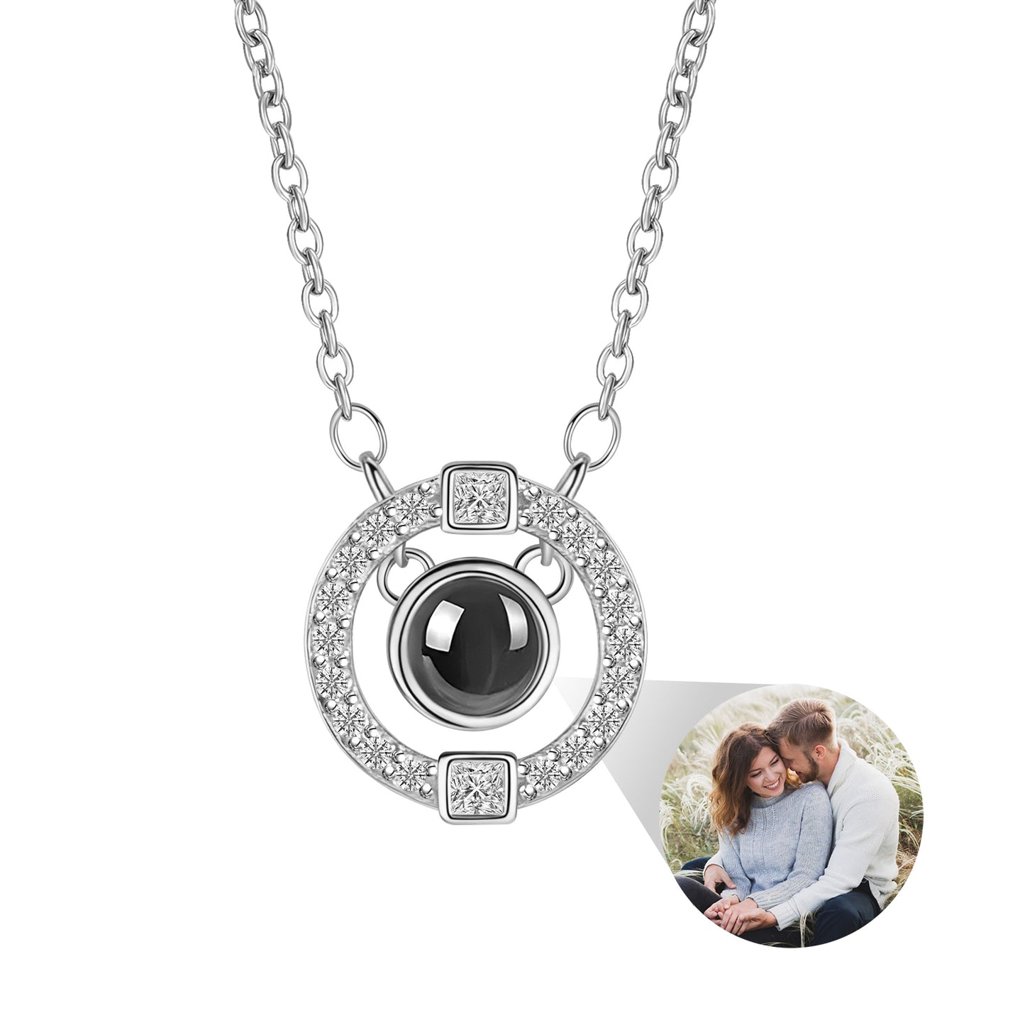 Sparkling Crystal Photo Locket - Personalized Keepsake Jewelry with Custom Picture