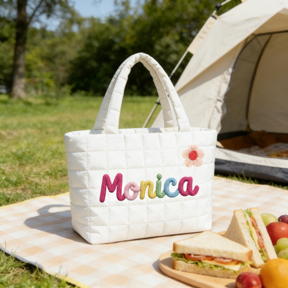 Personalized 3D Yarn Embroidery Puffer Tote - Custom Name Bag