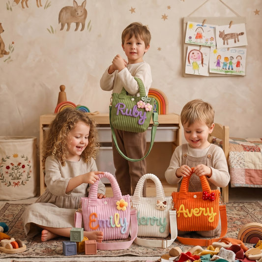 Kord-Tasche mit Namen: Bestickte Umhängetasche für Kinder