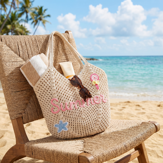 Custom Name Crochet Tote: Minimalist Cottage Chic Beach Bag