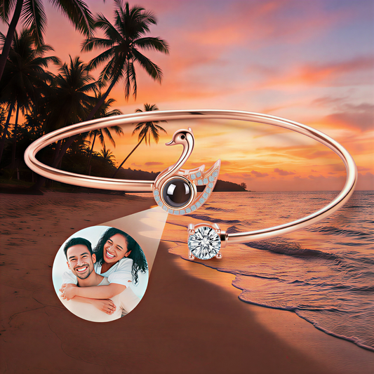 Swan Photo Projection Bracelet - Adjustable Swan Charm with Crystal Wings