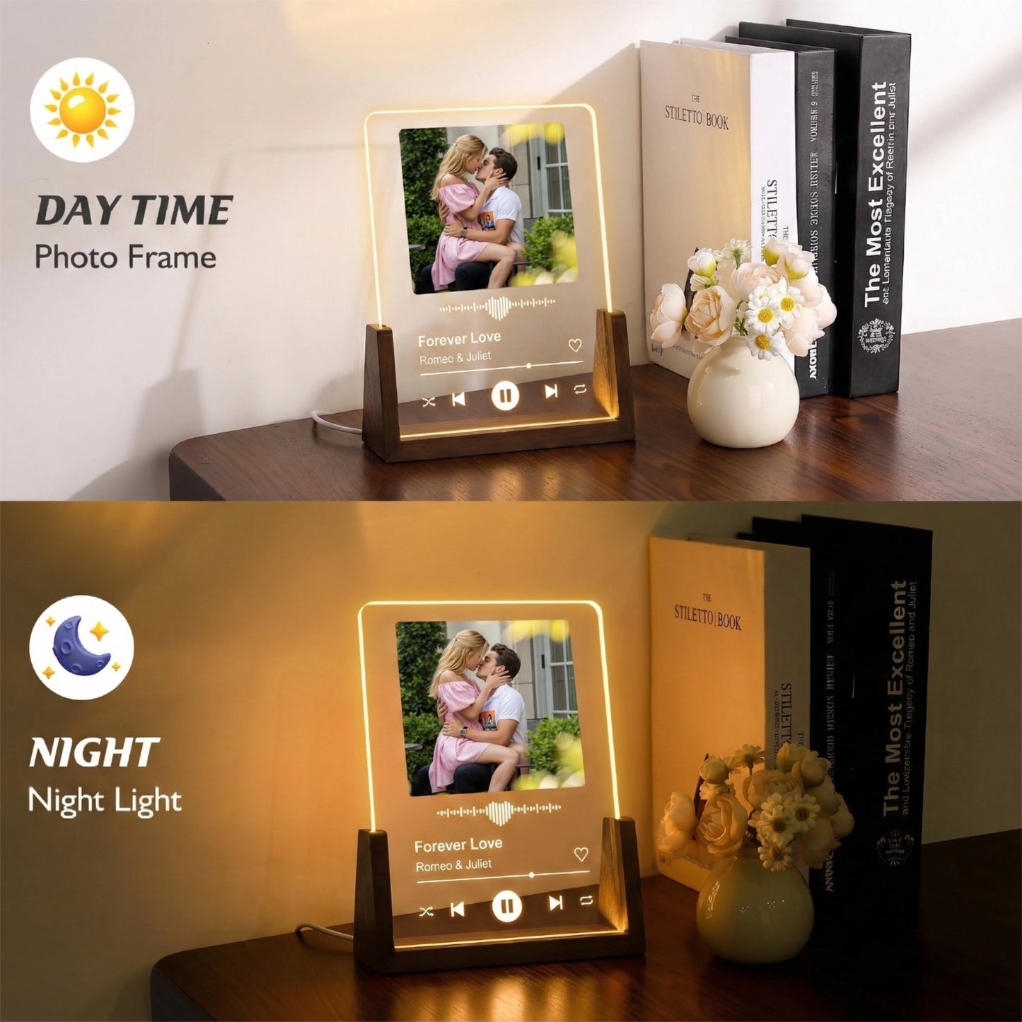 Veilleuse photo musicale personnalisée - Lampe LED style Spotify pour tous vos souvenirs