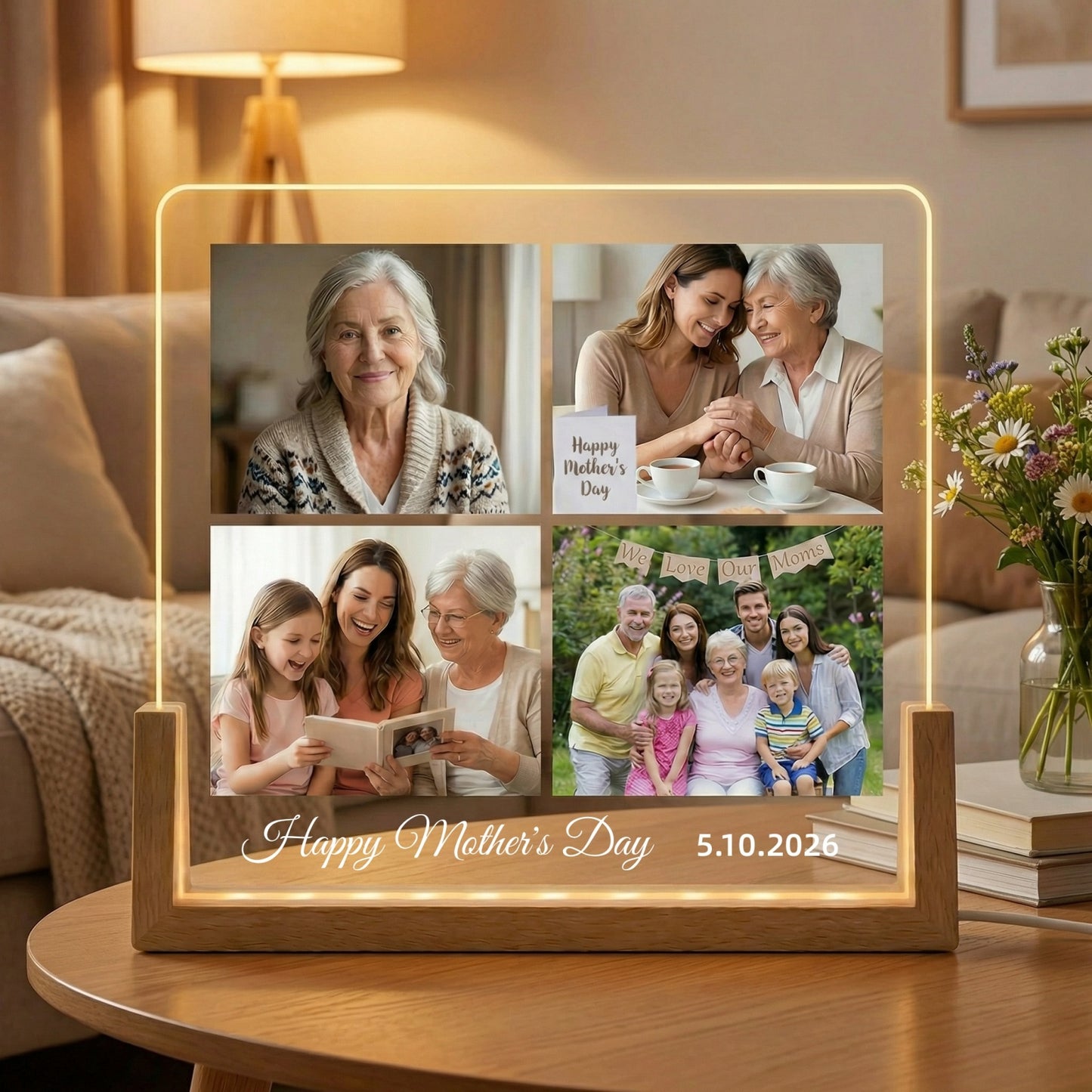 Personalized Mother's Day Photo LED Lamp - Custom 1-5 Picture Gift